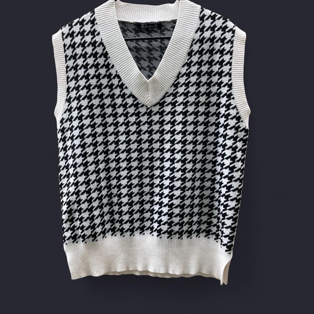 Black and White Houndstooth Sweater Vest